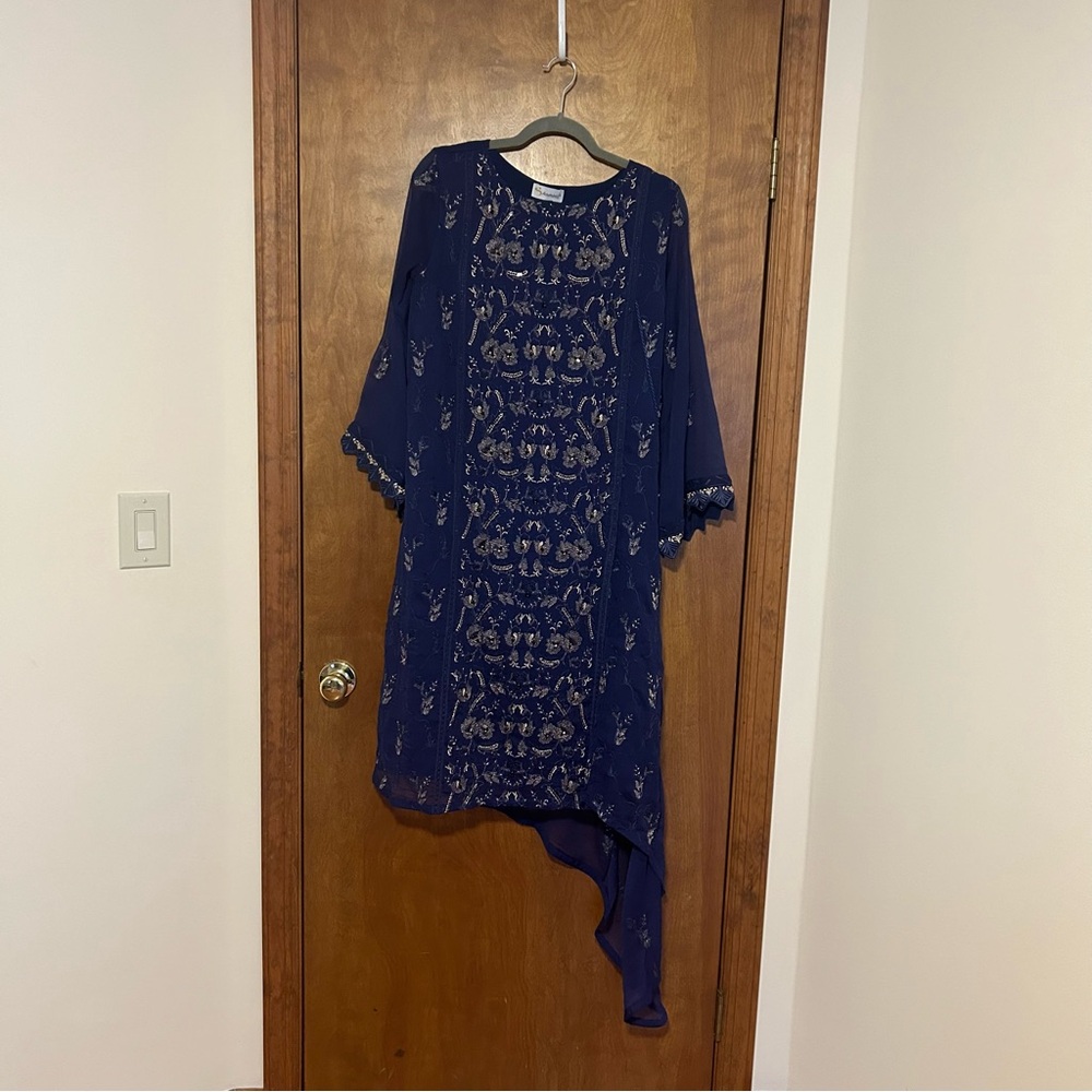 Shamooz | 3 piece embroidered suit | Blue | M